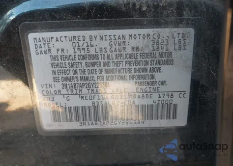 2016 Nissan Sentra S from USA, damaged, VIN 3N1AB7AP2GY226384